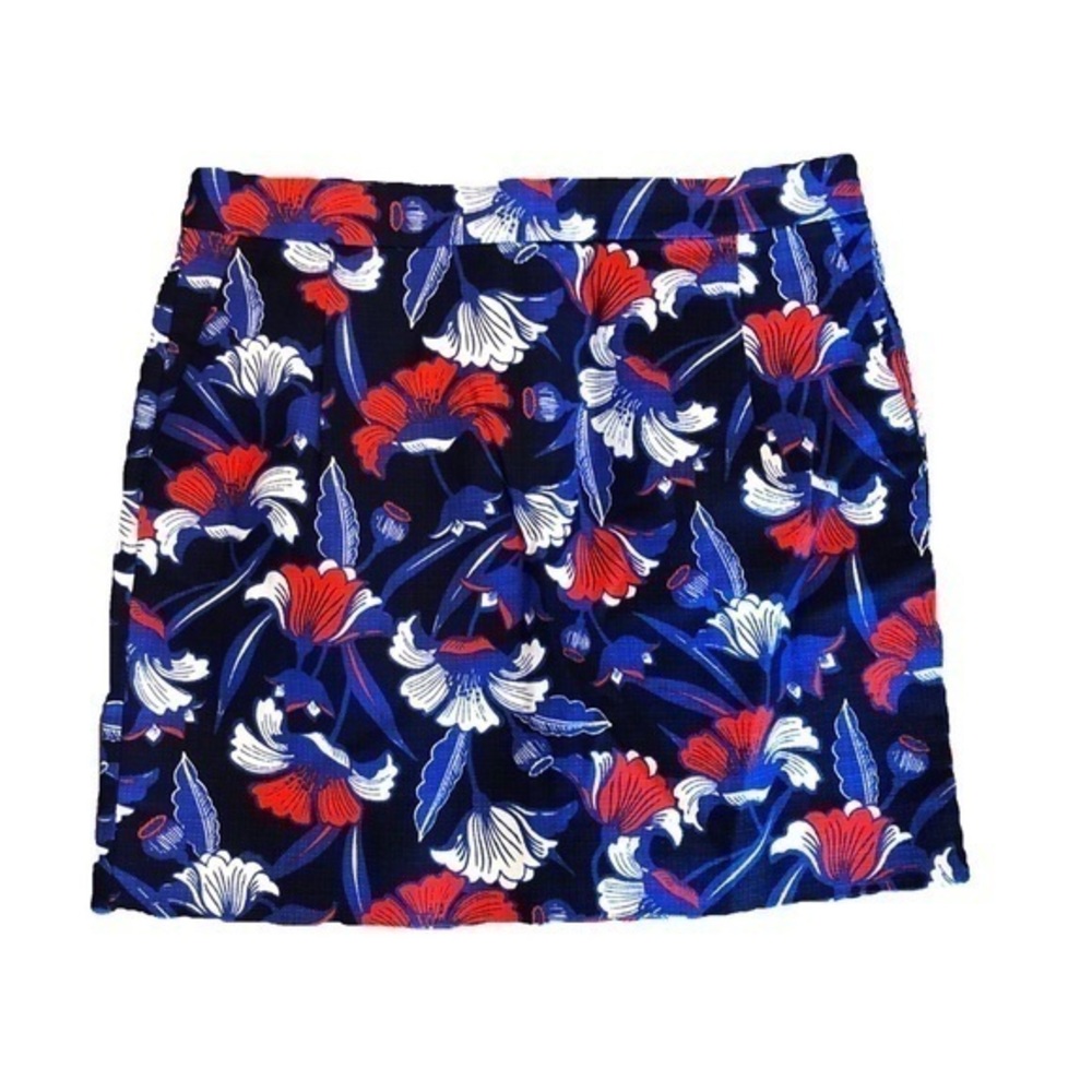 J crew textured blue red and navy tapestry pencil skirt 8